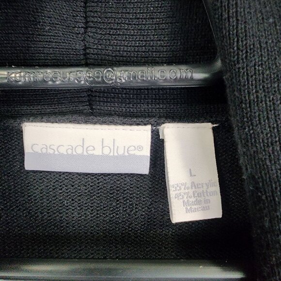 Womens Black Cascade Blue Open Front Cardigan Sweater Long Sleeve Size L - Picture 3 of 7